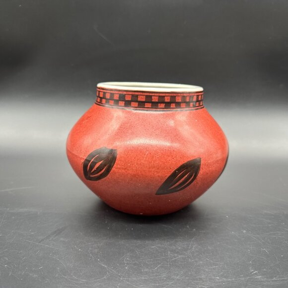 Maroon Red Flower Pot Planter Bowl Botanical Leaf Ecco Terra Swirl Sun Ceramic - Picture 2 of 10